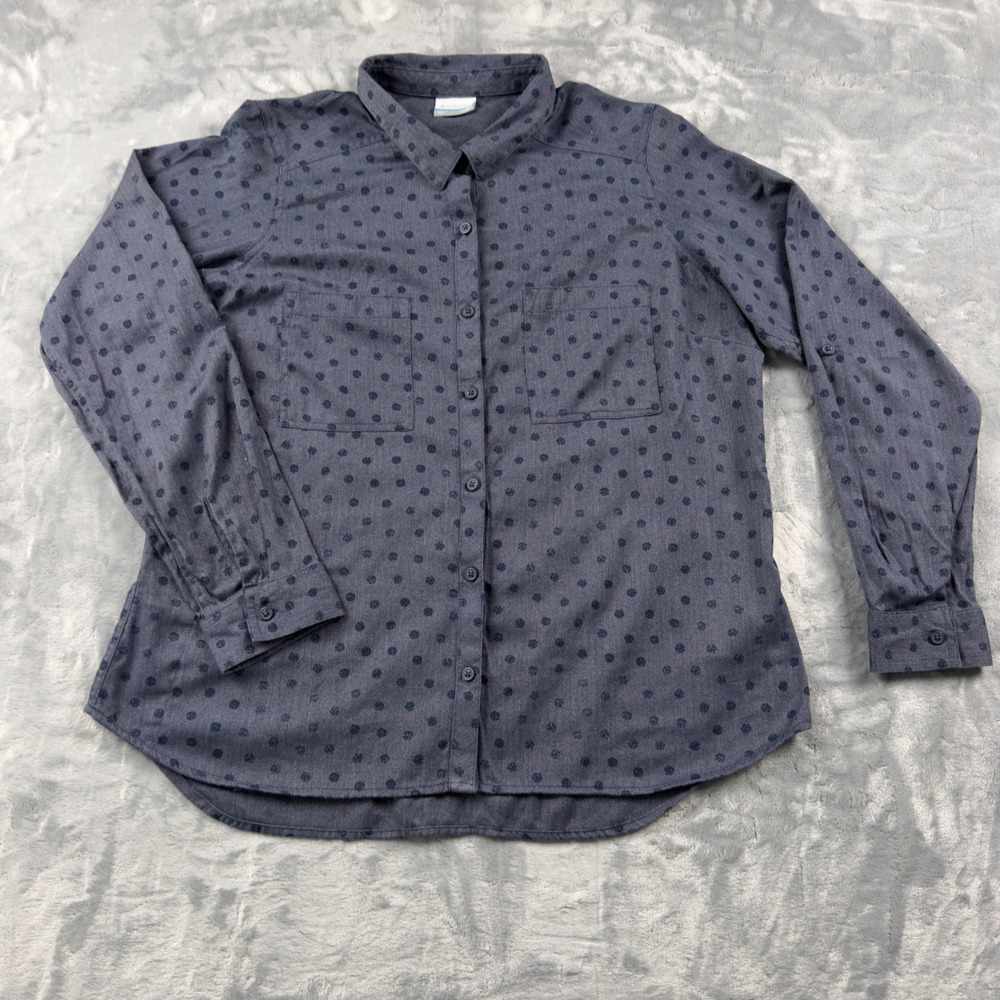 Columbia Mens Blue Herringbone Polka Dot Button Down Shirt XL Long Sleeve